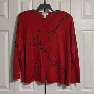 Alfred Dunner wool blend maroon & black floral cardigan sweater top size 2X